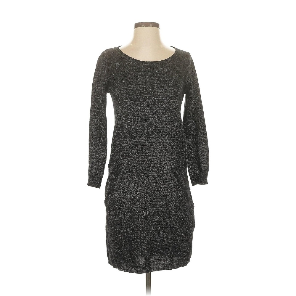 Sandro Sweater Dress Women Size 1 Small Black Metallic Lambswool Cashmere Pocket